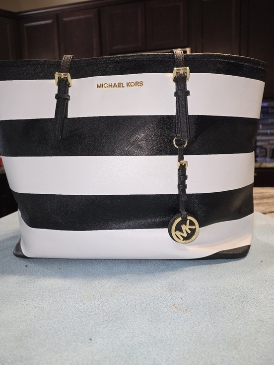 Michael Kors Handbags - Michael Kors Large Jet set Striped Leather Tote